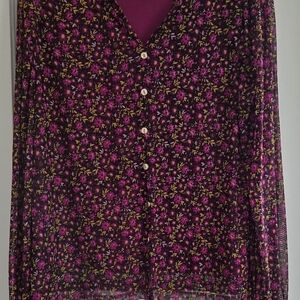 Floral Button-Up Blouse - Pink and Yellow